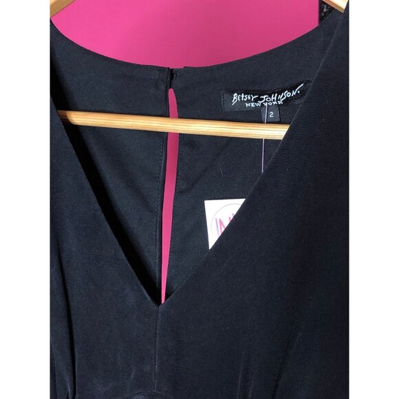 Y2k Vintage BETSEY JOHNSON NY New York Silk Black Short Sleeve Wiggle Dress w/ L - Picture 8 of 10